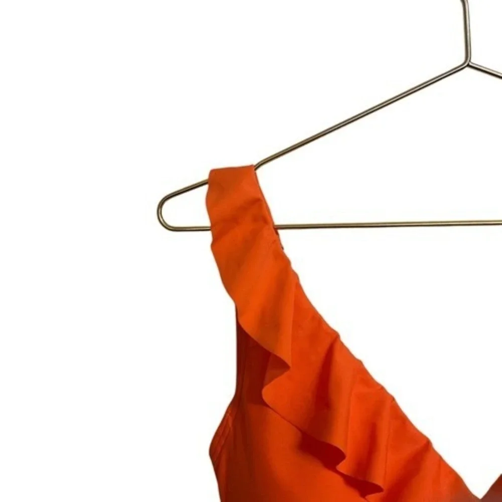 DKNY Womens Orange Ruffle V-Neck Ruched One Piece Swimsuit Size 10 NEW - Picture 3 of 6
